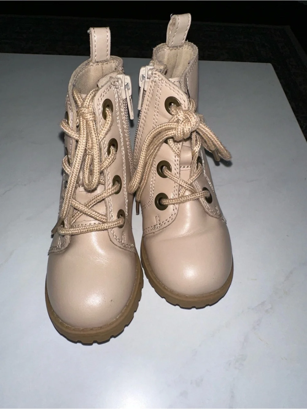 Kids Neutral Beige Lace-Up Ankle Boots - Unbranded